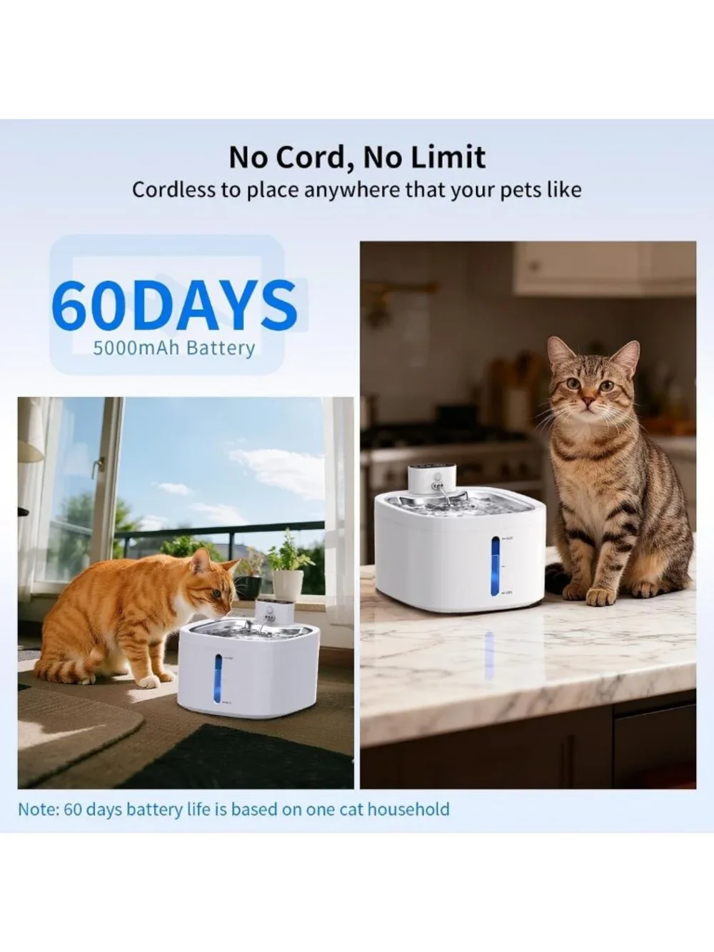Wireless Cat Water Fountain - 3.5L Battery Operated, Motion Sensor, Quiet